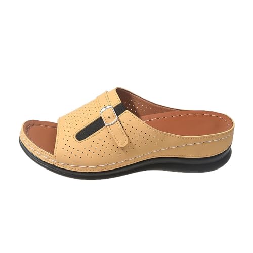 Pantoletten Damen Offene Zehe Hausschlappen Atmungsaktive Strandschuhe Barfuss Slipper Weichen Sohlen Schlappen Elegant Wanderschuhe Gürtelschnalle Latschen Outdoor Hausschuhe Lässige Walkingschuhe von Generisch