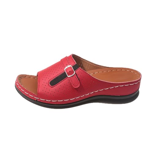 Pantoletten Damen Offene Zehe Hausschlappen Atmungsaktive Strandschuhe Barfuss Slipper Weichen Sohlen Schlappen Elegant Wanderschuhe Gürtelschnalle Latschen Outdoor Hausschuhe Lässige Walkingschuhe von Generisch