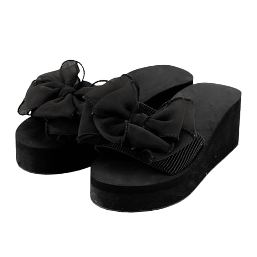 Pantoletten Damen Plateau Slipper Mit Keilabsatz Sandaletten Bohemian Strandschuhe Weiche Fußbett Slides Sommer Offene Hausschuhe Rutschfeste Badelatschen Elegant Keilsandalen von Generisch