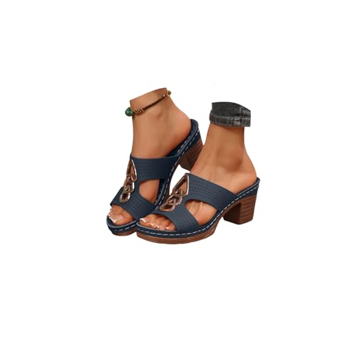 Pantoletten Damen Sommer Schwarz - Blockabsatz Sandalen Freizeitsandale Leichte Strandsandalen Outdoorsandale Walking Sommerschuhe Mit Absatz Sandaletten Bequem Damen-Hausschuhe (Blue-A, 40) von Generisch