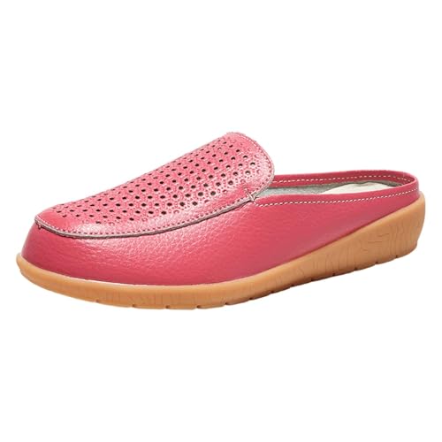 Pantoletten Damen Vorne Geschlossen Hausschuhe Vintage Weiches Leder Halbschuhe Sommer rutschfest Loafers Flache Schuhe Wanderschuhe Freizeit Atmungsaktives Lauflernschuhe Freizeitschuhe Damenschuhe von Generisch