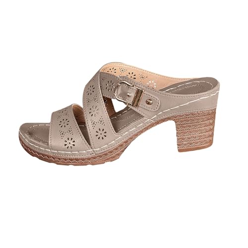Pantoletten Damen mit Absatz Atmungsaktiv Slipper Retro Hohl Hausschuhe Open Toe Hausschlappen Bequeme Römersandalen Plattform Trekkingschuhe Leicht Schlappen Breite Füße Wanderschuhe Elegant Slipper von Generisch
