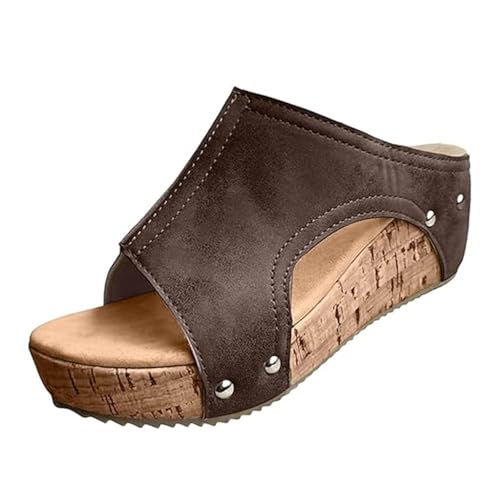Pantoletten Damen mit Absatz - Clogs mit Arch Support Orthopädische Schuhe Offene Zehen Keilabsatz Sandaletten Slip On Plateau Sandalen Sommerschuhe Elegant Damen-Hausschuhe von Generisch