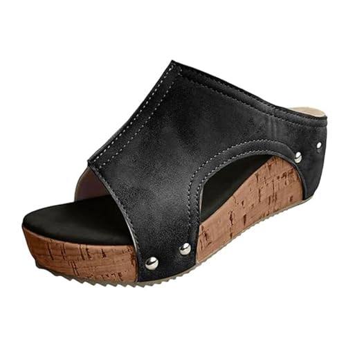 Pantoletten Damen mit Absatz - Clogs mit Arch Support Orthopädische Schuhe Offene Zehen Keilabsatz Sandaletten Slip On Plateau Sandalen Sommerschuhe Elegant Damen-Hausschuhe von Generisch