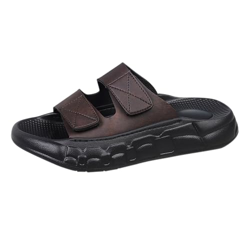 Pantoletten Herren Sommer Flach offener Zehenbereich Sandalen Runde Zehe Hausschuhe Breite Füße Outdoorschuhe Bequeme Loafers Leichte Atmungsaktive Strandsandalen Slip On Badelatschen von Generisch