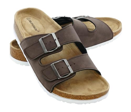 + Pantoletten Sandalen Hausschuhe Schlappen Clogs Kork Fußbett Gr. 36-46 (Dk.Brown, EU Schuhgrößensystem, Erwachsene, Numerisch, M, 45) von Generisch