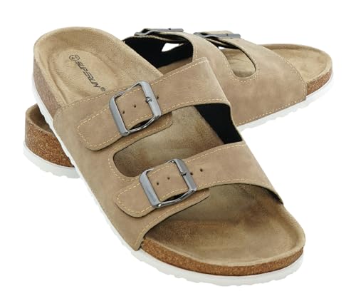 + Pantoletten Sandalen Hausschuhe Schlappen Clogs Kork Fußbett Gr. 36-46 (Sand, EU Schuhgrößensystem, Erwachsene, Numerisch, M, 37) von Generisch