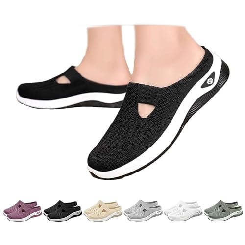 Pantoletten für Damen, bequem, Sommer, atmungsaktiv, rutschfest, weiche Sohle, ältere Menschen, leger, orthopädische Wanderschuhe für mittleren Alter und Senioren, Schwarz , 38.5 EU Pantoletten für Damen, bequem, Sommer, atmungsaktiv, rutschfest, weiche Sohle, ältere Menschen, leger, orthopädische Wanderschuhe für mittleren Alter und Senioren, Schwarz , 38.5 EU von Generisch
