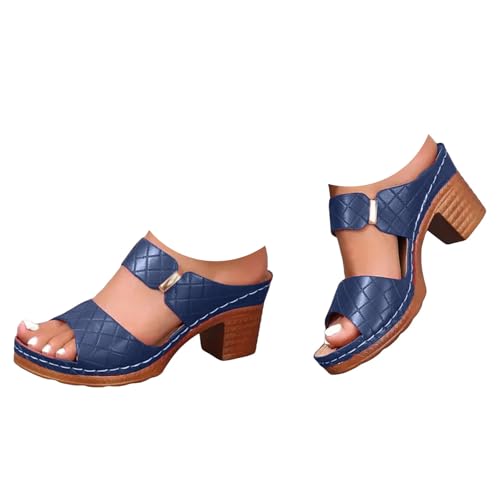 Pantoletten mit Absatz für Damen, offener Zehenbereich, klobiger Absatz, Sandalen, Sommer, zwei Riemen, zum Reinschlüpfen, elegante Sandalen, blau, 38.5 EU Pantoletten mit Absatz für Damen, offener Zehenbereich, klobiger Absatz, Sandalen, Sommer, zwei Riemen, zum Reinschlüpfen, elegante Sandalen, blau, 38.5 EU von Generisch