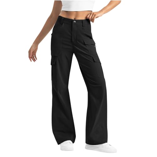 Pants Y2k Cargohose Damen Baggy Hose Mädchen Weite Cargo Pants High Waist Streetwear Cargohose Damen High Waist Hip Hop Freizeithose Teenager Mädchen Streetwear Cargo Hosen mit Taschen von Generisch