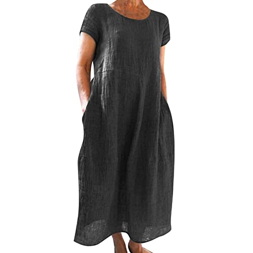 Pareos & Strandkleider für Damen, Musselin Kleid Damen Kurzarm V-Ausschnitt Strandkleid Sommerkleid Leicht Luftig Freizeitkleid Blusenkleid Elegant Midikleid Hemdkleid Sommer Shirtkleid, Grau, M von Generisch