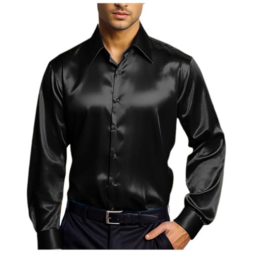 Party Hemd Herren Slim Fit Satin Bluse Langarmhemd Freizeithemden für Herren 70er Langarm Hemden Disco Party Kostüm Arbeitshemd Glänzend Langarmshirt Herren von Generisch