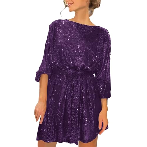 Partykleid Damen Pailletten Kleid Damen Glitzer Kleid Damen Glitzerkleid Damen Silvester Kleid Damen Glitzer Kleid Paillettenkleid Pailettenkleider FüR Damen Silvester Outfit Kleid (2-Purple, M) von Generisch