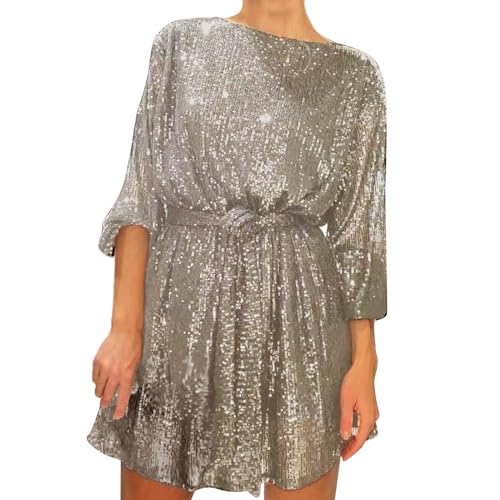 Partykleid Damen Pailletten Kleid Damen Glitzer Kleid Damen Glitzerkleid Damen Silvester Kleid Damen Glitzer Kleid Paillettenkleid Pailettenkleider FüR Damen Silvester Outfit Kleid (4-Khaki, XXL) von Generisch