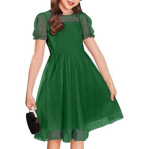Partykleid Luftig Midikleid Sommer Kinder Leicht Abendkleider Lässig Babykleid Elegant Sommerkleider Outdoor Strandkleid Einfarbig Chiffonkleid Vintage Blumenkleid(2-Dark Green,160) von Generisch