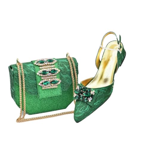 Partyschuhe und Taschen für Damen, passend zu eleganten, niedrigen Absätzen, spitzer Zehenbereich, Strass-Schuh und Tasche, En8, 40.5 EU von Generisch