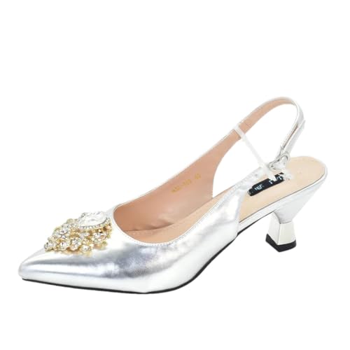 Passende Schuhe und Taschen für Damen, Party, nigerianische italienische Schuhe und Taschen, Set verziert, Ein Paar Schuhe, Silber, 41.5 EU von Generisch