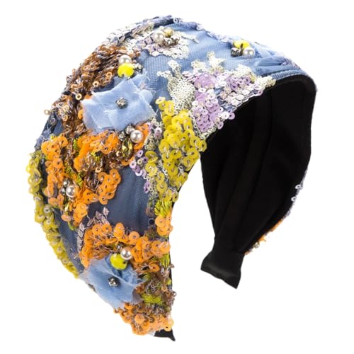 Patchwork-Pailletten-Stirnbänder, Haar-Accessoires, Damen, Spitze, Blumenstickerei, Haarband, Reifen, Himmelblau von Generisch