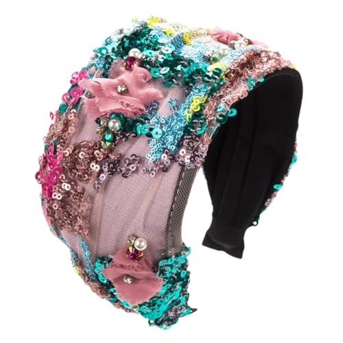Patchwork-Pailletten-Stirnbänder, Haar-Accessoires, Damen, Spitze, Blumenstickerei, Haarband, Reifen, pnnrk von Generisch