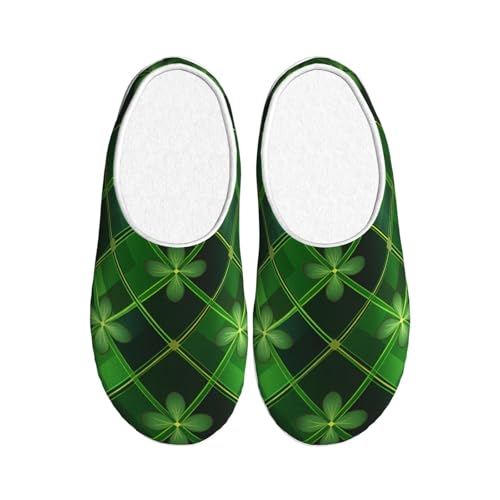Patrick Clover Damen Hausschuhe Flanell House Slippers für Herren Grün Blätter rutschfest Warme Winterschuhe für Indoor Outdoor, mehrfarbig, X-Small Men/ Large Women von Generisch