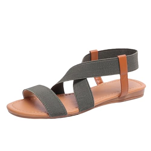 Patschen Damen Gesundheitsschuhe Damen Hausschlappen Römersandalen Riemchensandalen Elastischem Sommer Sandalen Freizeitschuhe Strandschuhe Flache Sohle Bequeme Leichte Breite Füße Soft Leder von Generisch