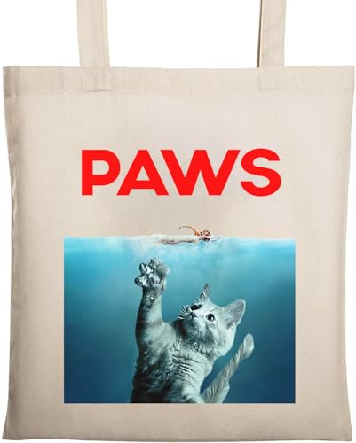 Paws Poster Parody Kitty Attacks Natürliche ökologische Baumwolle Tragetasche Beige, beige, Einheitsgröße Paws Poster Parody Kitty Attacks Natürliche ökologische Baumwolle Tragetasche Beige, beige, Einheitsgröße von Generisch