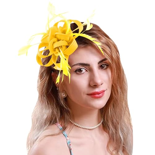 Pedometer Clip Fascinateurs pour femmes, chapeaux de fête de thé, couvre-chef de mariage, couvre-chef de mariée Lauf Stirnband Damen (Yellow, One Size) von Generisch