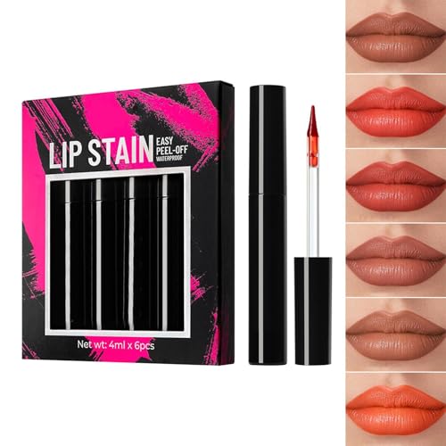 Peel Off Lippenstift - Make-up Lippenfarbe Peel-off | 6 Stücke Langzeit Lippenfarbe Übertragungsfest Verwischfest für Frauen Mädchen Freundin Familie von Generisch