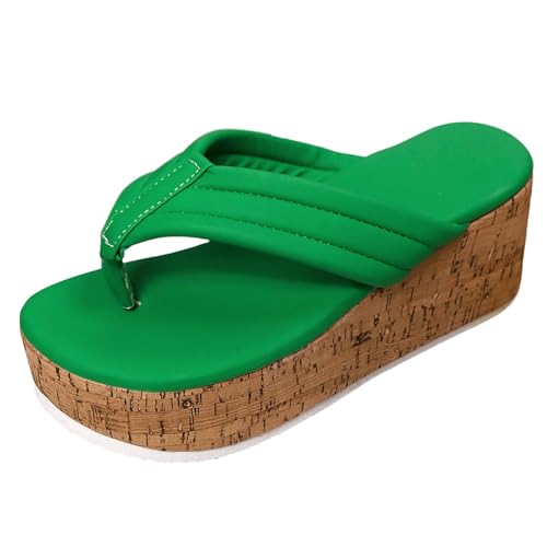 Peeptoe Sandalen Damen Flach Sandalen Teenager Damen Plateau Hausschuhe Border Clip Toe Outdoor Dicke Casual Hausschuhe Peeptoe Flach Treckingsandale (Green,38) von Generisch