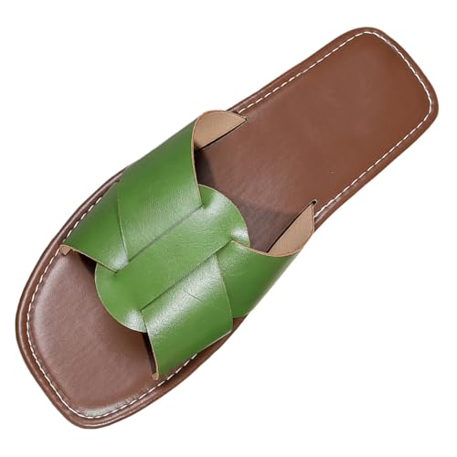 Peeptoe Sandalen Damen Flach Strand Sandalen Damen Flache Slide Offene Zehenpartie Slip On Casual Strand Hausschuhe Outdoor Mädchen Sommerkind (Green,41) von Generisch