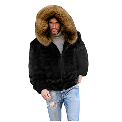 Pelzjacke Herren, Langarm Winter Pelzkragen 5Xl Pelzmantel Wintermantel Warm mit Fellkapuze Vintage Lang Felljacke Winterjacke Gefüttert Weiß Kunstpelz Mantel Pelzjacke von Generisch