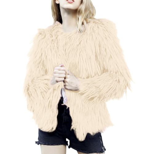 Pelzmantel Damen - Kunstpelze Jacke Modische Einfarbig Kunstfell Mantel Fellmantel Dicke Warme Winterjacke Winter Pelzjacke Langarm Wintermantel Felljacke Plüschjacke Übergangsjacke von Generisch