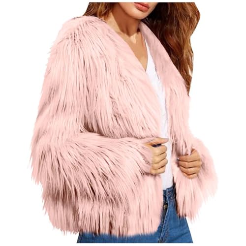 Pelzmantel Damen Kurz Kunstfell Winterjacke Verdickte Einfarbig Felljacke Thermal Pelzjacke Cardigan Kunstpelz Wintermantel Langarm Fellmantel Winter Plüschjacke Faux Fur Mantel Damen-Jacken von Generisch