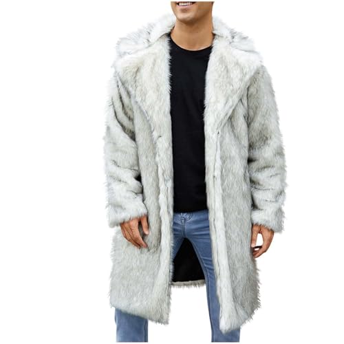 Pelzmantel Herren Lang Wintermantel Fellmantel Kunstfell Winterjacke Warm Mantel Pelzjacke Revers Faux Pelz Jacke Lose Cardigan Felljacke Übergangs Freizeitjacke Outdoor Motorradjacke von Generisch