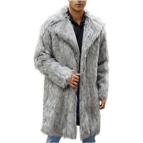 Pelzmantel Herren Lang Wintermantel Fellmantel Kunstfell Winterjacke Warm Mantel Pelzjacke Revers Faux Pelz Jacke Lose Cardigan Felljacke Übergangs Freizeitjacke Outdoor Motorradjacke von Generisch