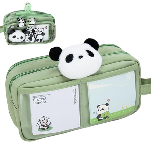 Pencite Di Piume - Big Pencil Case für Schule Und Büro | Niedlicher Panda Bleistift Kitt Für Studenten | Tragbarer Schreibwaren-Organizer Für Die Grundschule, Und Rag, grün, riferimento von Generisch