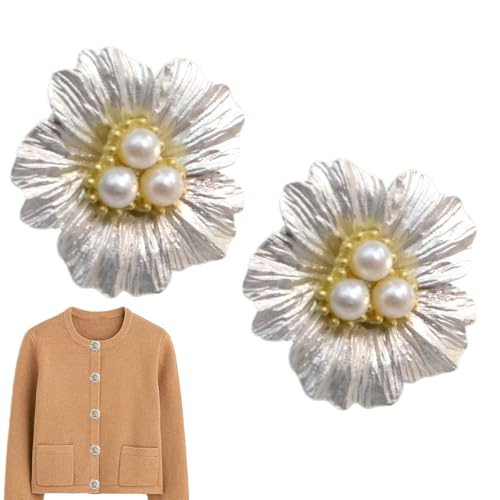 Perl Blumen Knopfabdeckungen,2er Set Kleidung Knopfabdeckungen,Blumenförmige Perl Manschettenknopf Verzierung für Oberhemden Damen Herren | Damen Blusenkleid Accessoires von Generisch