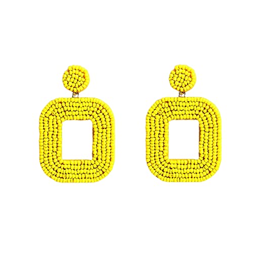 Perlen-Tropfen-Ohrringe Handgemachte Rocailles-Herz-Creolen-Ohrringe -Aussage-Ohrring- für Frauen-Mädchen Modeschmuck (Yellow, One Size) von Generisch