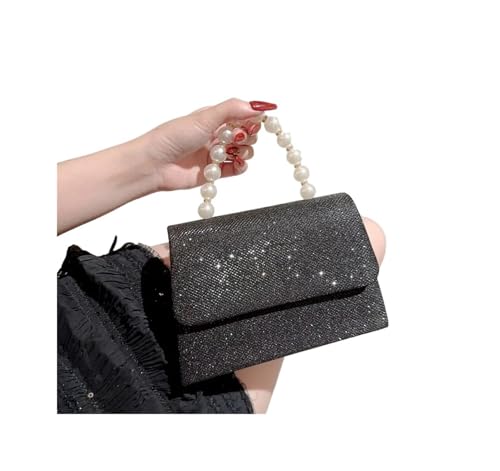 Perlenkette Schultertaschen Geldbörse Gold helle Seide Abendtasche Frauen Bankett Clutch Damen Handtasche, Schwarz, Einheitsgröße von Generisch
