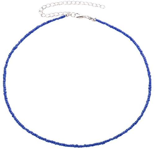 Perlenkette Tiny Perlen Boho Bunte Schlüsselbeinkette Damen Halsketten, Blau Schöne und modisch. von Generisch