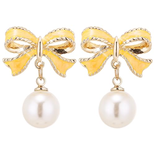 Perlenohrringe mit Schleife, modische und vielseitige trendige Ohrringe, koreanisch, Internet, personalisierte Ohrringe, leichte Statement-Ohrringe, Einheitsgröße, Aluminiumlegierung, Kein Edelstein von Generisch