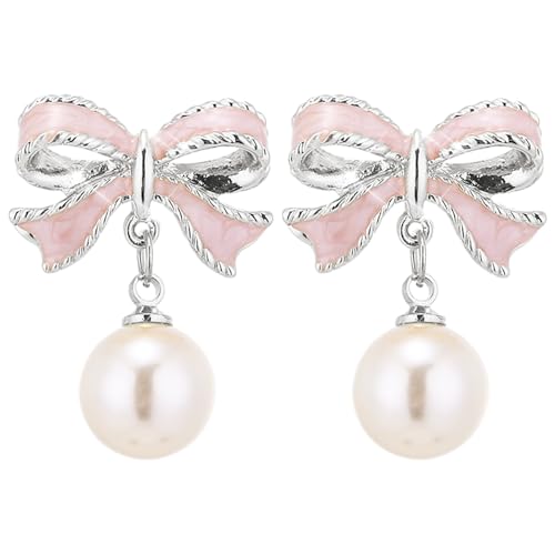 Perlenohrringe mit Schleife, modische und vielseitige trendige Ohrringe, koreanisch, Internet, personalisierte Ohrringe, leichte Statement-Ohrringe, Einheitsgröße, Aluminiumlegierung, Kein Edelstein von Generisch