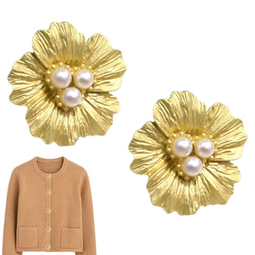 Perlmutt Blumen Knopfhülsen Für Damenblusen - 2er Set Kleidung Knopfabdeckungen,Blumenförmige Perlmutt Deko Manschettenknöpfe,Damen Blusenkleid Accessoires von Generisch