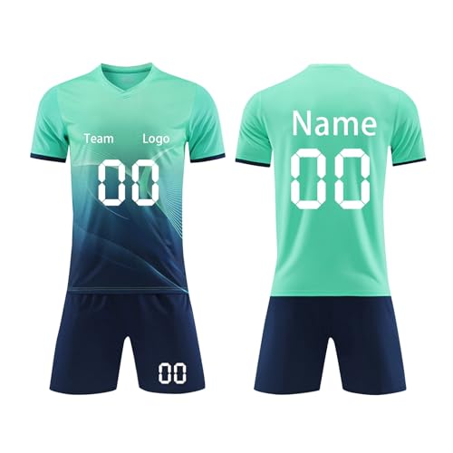 Personalised Football Jersey für Kinder Erwachsener Fußball Trikot Set mit T-Shirt und Shorts Fussball Set Customisable Namen Nummer Team und Logo von Generisch