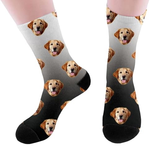 Personalisiert Bedrucken Socken mit Foto, Personalisierte Socken mit Gesicht, Fotosocken, Individuelle Gesichtssocken, Geschenk Haustier Face Socke, Socks für Damen Herren Weihnachten Halloween von Generisch
