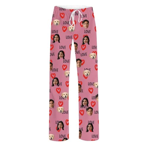 Personalisiert Pyjamahose für Männer und Frauen Valentinstag Freizeithose Kordelzug Hose mit Lustiges Gesicht Custom Schlafanzughosen Selbst Gestalten Hosen Casual Pyjamahosen DIY Kleidung von Generisch
