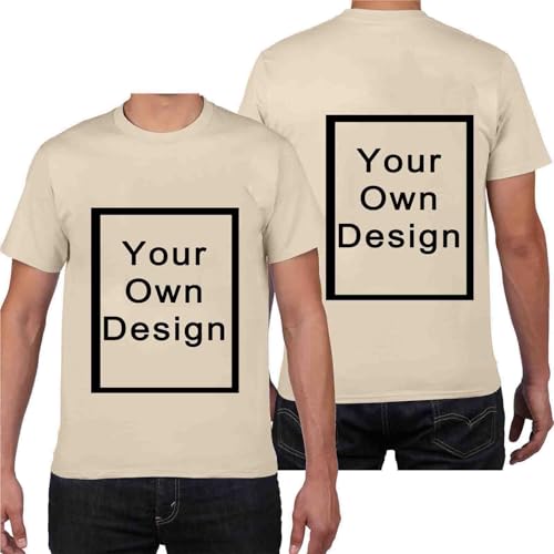 Personalisiert T-Shirt für Männer Selbst Gestalten Bild Text Entwerfen Logo Doppelseitiges Custom Kleidung Herren Bedrucken Eigenem Oberteile für Urlaub Party Strand Angebote Khaki 4XL von Generisch
