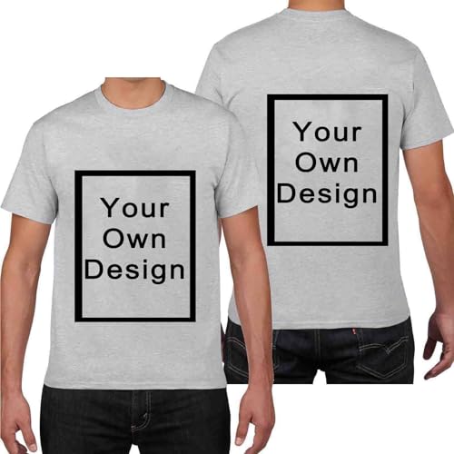 Personalisiert T-Shirt für Männer Selbst Gestalten Bild Text Entwerfen Logo Doppelseitiges Custom Kleidung Herren Bedrucken Eigenem Oberteile für Urlaub Party Strand Anzeigen Grau XXL von Generisch