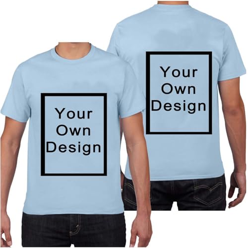 Personalisiert T-Shirt für Männer Selbst Gestalten Bild Text Entwerfen Logo Doppelseitiges Custom Kleidung Herren Bedrucken Eigenem Oberteile für Urlaub Party Strand Anzeigen Hellblau L von Generisch