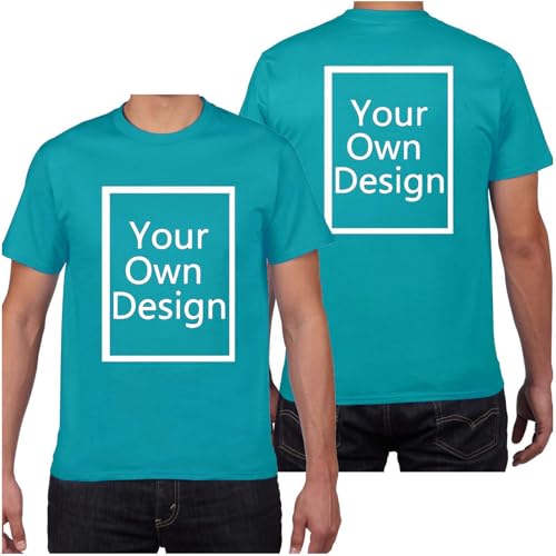 Personalisiert T-Shirt für Männer Selbst Gestalten Bild Text Entwerfen Logo Doppelseitiges Custom Kleidung Herren Bedrucken Eigenem Oberteile für Urlaub Party Strand Anzeigen Himmelblau L von Generisch